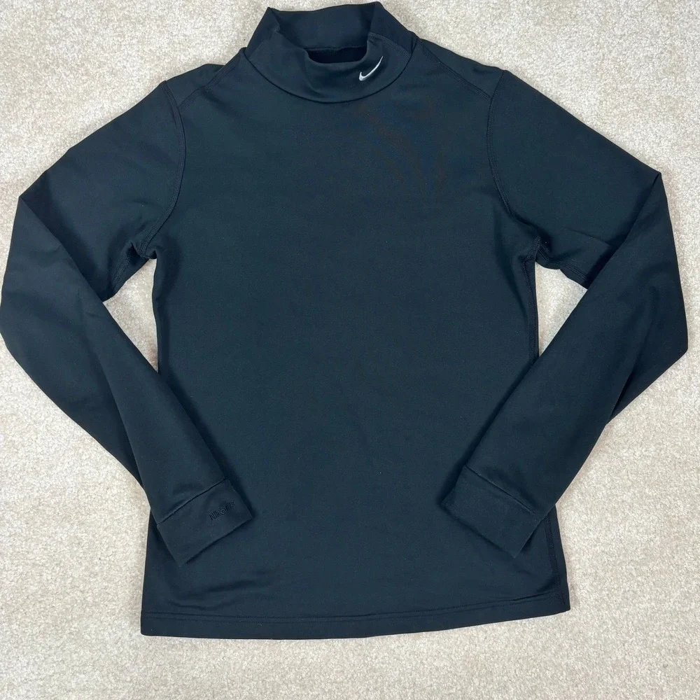 Nike Kids NikeFIT DRY Mock Neck Long Sleeve Compression Shirt Black Size M 8-10